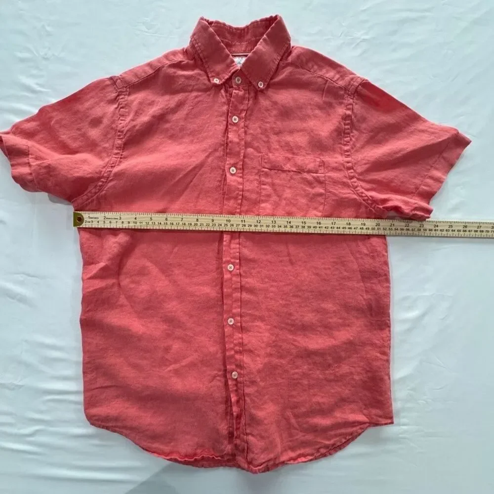 Porter & Ash 100% Linen Shirt Men's M Coral Pink Short Sleeve Good Condition - Picture 5 of 8